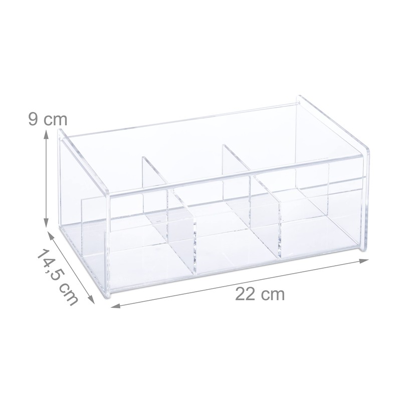 Relaxdays Acrylic Tea Box, 6 Compartments, Tea Caddy with Lid,