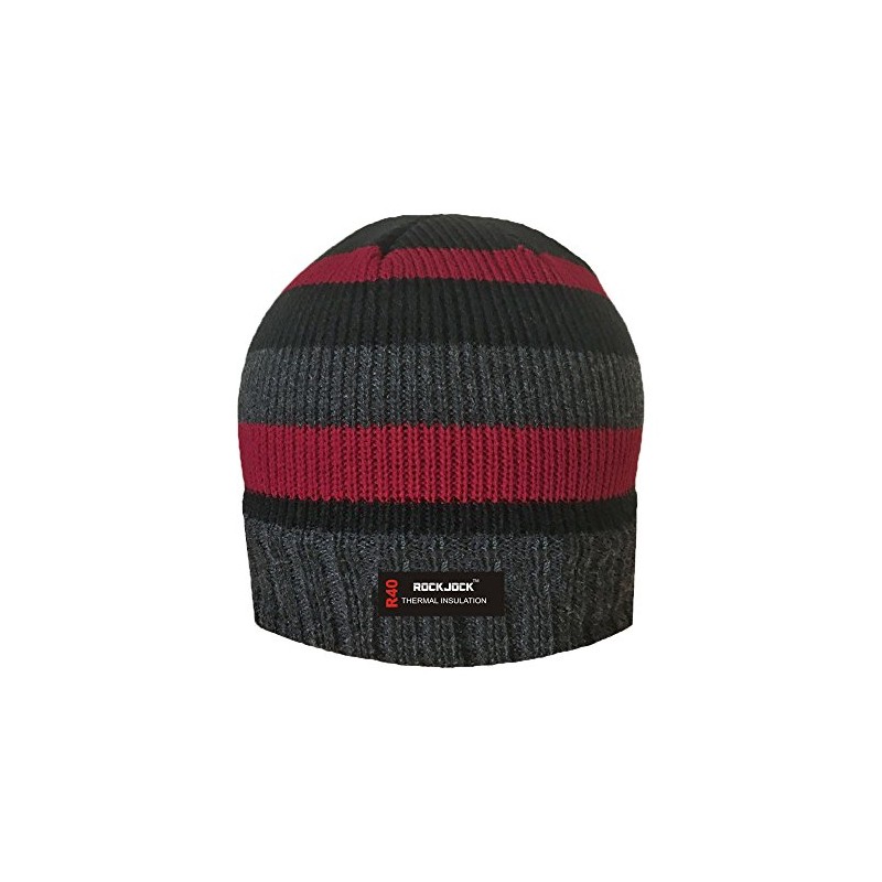 RockJock Striped Knitted Fleece Lined Beanie HAT with R40 Thermal