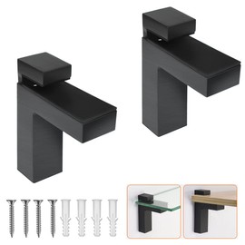 Metal Adjustable Floating Shelf Hardware, Wood/Glass Shelf Bracket Wall MountIing,Adjustable Clamp for 0.2"-1.1" Wood or Glass Black, Large, 2Pack