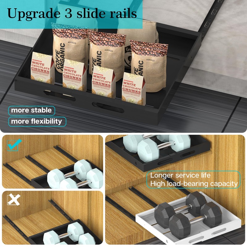 Expandable Pull Out Cabinet Organizer 17" Deep, Adhesive Pull Out