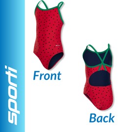 Sporti Girls' Athletic One Piece Swimsuit – Watermelon Training Swimsuit with V-Back, UPF 50+, Thin Straps for Comfort, Durable Swim Team Bathing Suit for Active Girls - Multi - 24