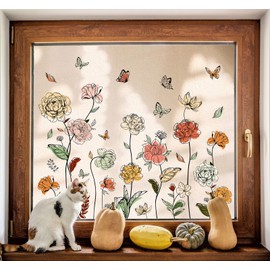 JarThenaAMCS 9 Sheets Boho Floral Window Clings Spring Wildflower Butterfly Window Stickers Summer Fall Double-Sided Glass Decals for School Classroom Home Office Party Decoration,7.9 x 11.8 Inch