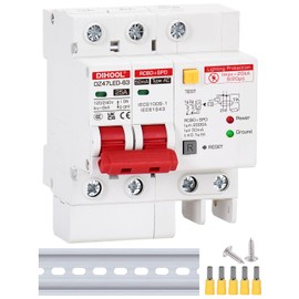 DIHOOL Ground Fault Circuit Breaker with Voltage Surge Arrester Protection, 25 Amp AC 120V-240V, DIN Rail Mount Residual Current Circuit Breaker 25A