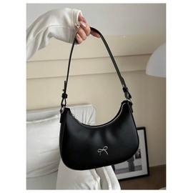 QWINEE Small Shoulder Bags for Women Elegant Bow Zipper Lightweight Underarm Purse Hobo Handbags Black One Size
