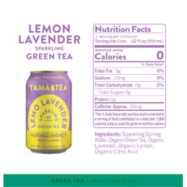 Unsweetened Sparkling Green Tea by Tama Tea - Organic Lemo Lavender Iced Green Tea, Zero Calories & Zero Carbs | 45mg Caffeine, No Artificial Ingredients, 12 oz (12-Pack)