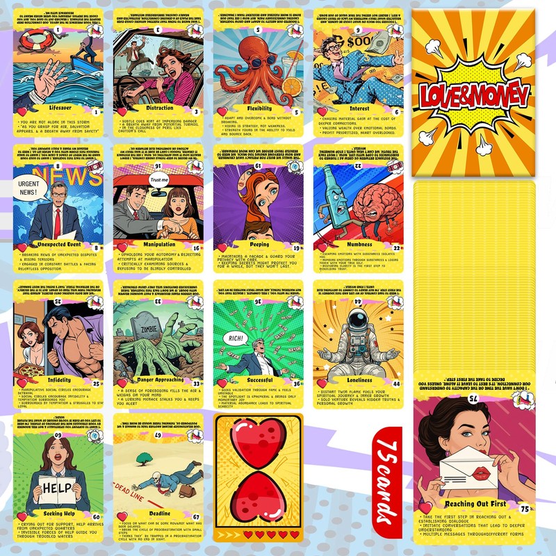 AWKAEIN 75-Cards Retro Comic Oracle Deck Twin Flame Soulmate Karmic