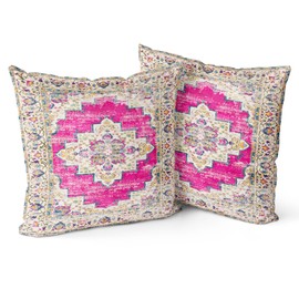 Snylcce Boho Throw Pillow Covers Set of 2 -Magenta Antique & Vintage Design, Double-Sided Pattern 45x45 cm Soft Cushion Covers for Garden Couch, Sofa, Bed - Decorative 45x45 CM Pillowcases