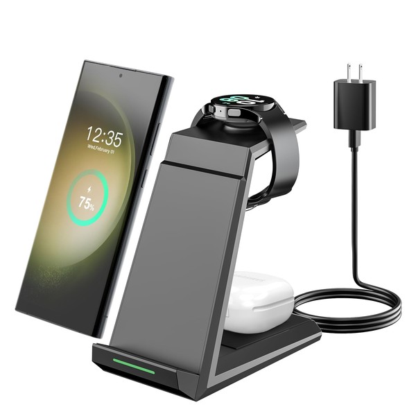 NANAMI 3-in-1 Wireless Charger, Fast Charging, Galaxy Watch Charger, Galaxy Z Flip/Fold Series, S23 (Ultra)/S22 (Ultra)/S21 (Ultra)/S20, Galaxy Watch 6/5/5 Pro/4/3 Galaxy Buds 2 Pro/+, 18W High
