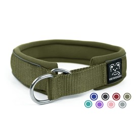 Soft Neoprene Padded Dog Collar (4 cm Wide), Reflective Dog Collar with Robust Nylon & Pull Stop, Comfortable Pull Collar Dressage Collar for Small Medium Large Dogs Walking M, Army Green