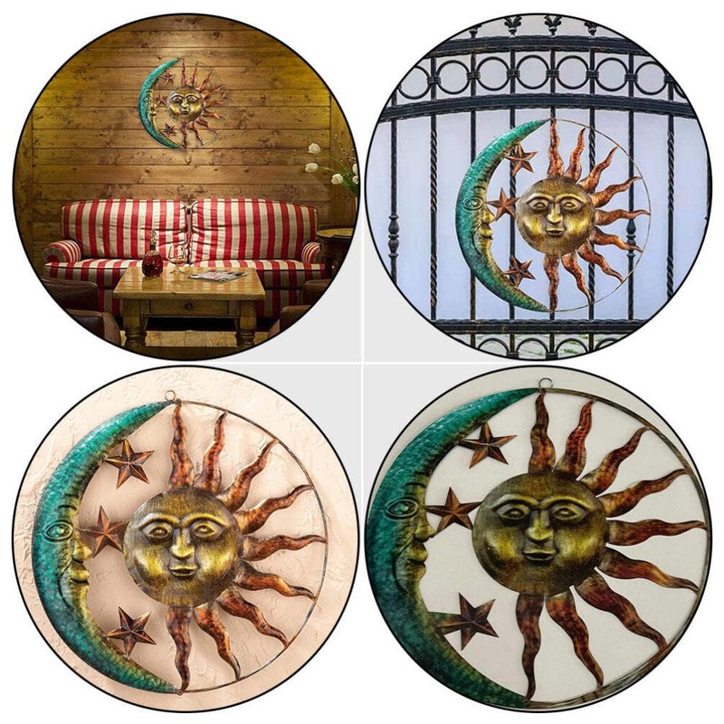 HOMSFOU Sun and Moon Metal Wall Decor 29cm Moon Sun