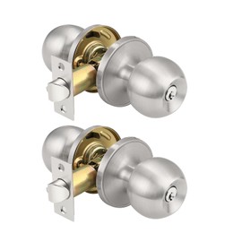 KNOBWELL Keyed Alike Door Locks in Brushed Nickel Finish, Keyed Entry Door Knob for Exterior Interior Door, Combo Pack Round Ball Shape Door Knobs, Exterior Door Handle, 2 Pack