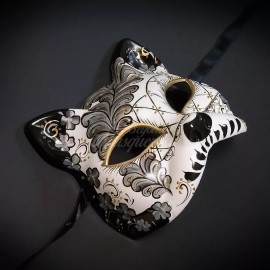 Day of the Dead Dia de los Muertos Cat Costume Masquerade Mask [Black]