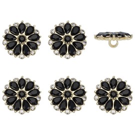 FINGERINSPIRE 6 Stück Blumen Strassknöpfe 17.5mm Durchmesser Legierungs Strassknöpfe Mit 1 Loch Strasssteinen Aus Schwarzem Glas Nähknopf Zum Basteln Verzierungen Für Hochzeiten Partys Und Kleidung