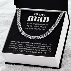 To My Man, Boyfriend, Husband Gift, Anniversary, Birthday, Valentine's Day Christmas from Girlfriend or Wife Men Necklace Jewelry (Two Tone Gift Box, My Man-Forever and Always/Stainless Steel)