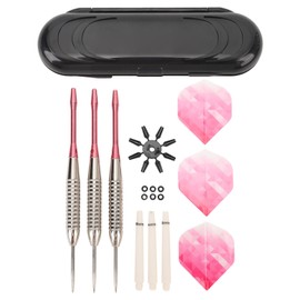 Steel Tip Darts Set Professional Darts Deep Groove Barrel Aluminum Shaft and PET Flights with Storage Case Pink