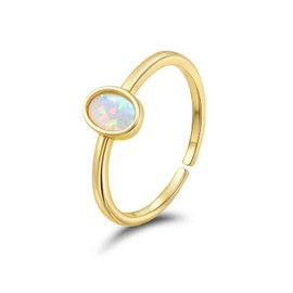 14K Gold Plated Adjustable Opal Ring, Oval, Dainty Fashion Jewellery for Women