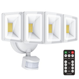 USTELLAR 100W 10000LM LED Security Lights Motion Sensor Outdoor, Remote Control 4 Heads LED Flood Light Outdoor, 5000K Daylight, IP65 Waterproof, Bright Motion Detected Lights for Outside Yard