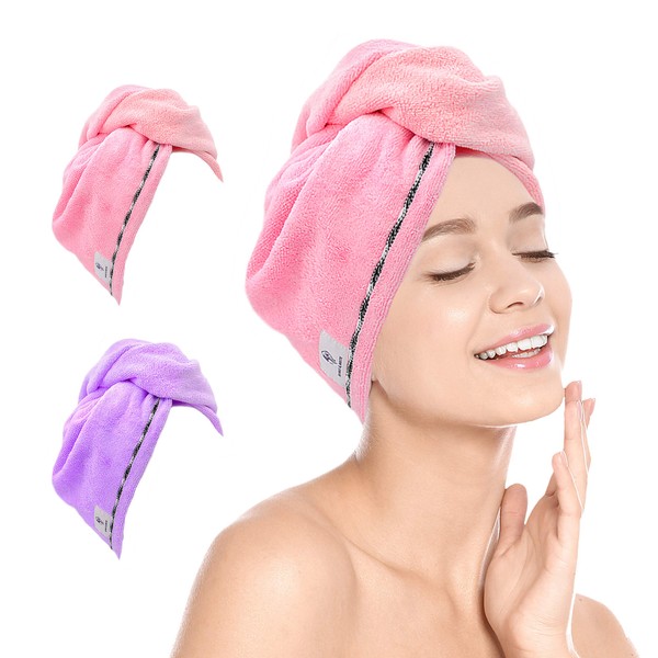 Noble & Brite Microfibre Hair Towel Wrap, 2 Pack Head Towel, Quick Drying Microfibre, Hair Drying, Anti Frizz Turban