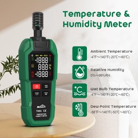 Temperature Humidity Meter,SQECH High Precision Digital Hygrometer with Ambient, Relative Humidity,Dew Point,Wet Bulb,Thermometer Hygrometer with Color Backlight & Flashlight,Max/Min,Data Hold