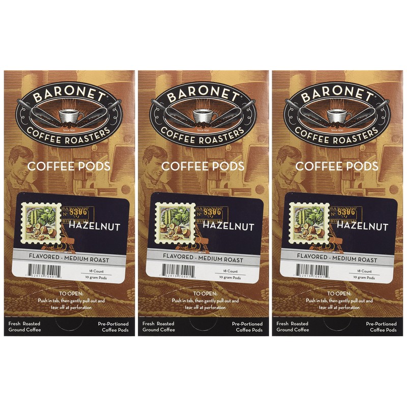 Baronet Coffee Hazelnut Coffee Pods Box, 54 Count