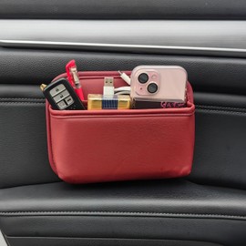Bolsa de almacenamiento de coche para el conductor, organizador pequeño de bolsillo lateral para asientos de coche, puertas y consolas, piel sintética (burdeos)