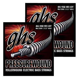 GHS ML7200 Pressurewound Scale Bass Guitar String Set - Medium Light 44-102, Pack of 2