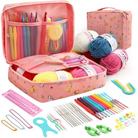 59 Pcs Ergonomic Crochet Hooks Kit, Knitting Starter Kit for Adults Crochet Soft Grip Handle Crochet Tools, DIY Weave Yarn Kits and Accessories with Carry Bag for Beginners Adults Gifts (Cat of Wealth)