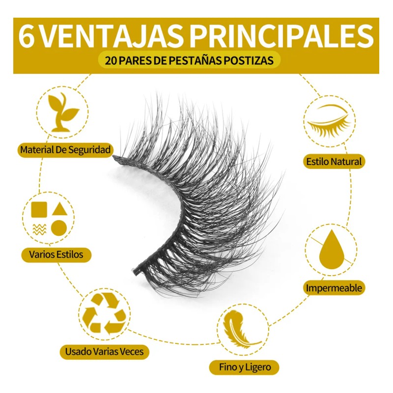 20 Pares De Pestañas Postizas 3d Mixtas Visón Hecho Mano