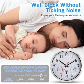 Ziprote Radio-Controlled Wall Clock, Radio-Controlled Wall Clock with Temperature Display and Humidity, Modern Kitchen Clock, Easy to Read, Wall Clock without Ticking Noises for Bedroom, Office,
