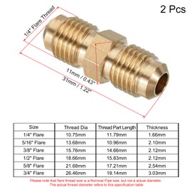 sourcing map Brass Tube Coupler, 1/4" Flare x 1/4" Flare Male Connector Pipe Coupling Fitting Union Gas Adapter for HVAC Air Conditioner, Pack of 4