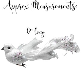 BANBERRY DESIGNS White Dove Clip-on Birds - Set of 6 Long Tail Ornaments - Holiday Decorations - Craft Supply - Measures 6" L