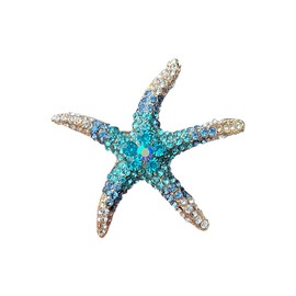 Cute Sea Starfish Lapel Brooch Pin Crystal Rhinestone Paved CZ Star Pins Clip Collar Hat Shirt Jacket Badge Backpack Clothes Accessorries Brooches Delicate Jewelry Gifts for Women Girls Beach Party (Blue)
