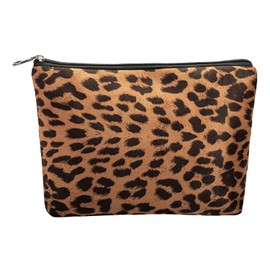 AGBIADD Makeup Bag For Women - Soft and Warm Material Cosmetic Bags Leopard Print Design Ladies Tote Bag,Women's Pencil Case Makeup Organizer with Zipper (Brown)