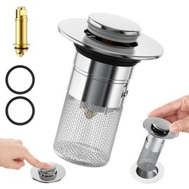Sink Plug with Strainer 34-40 mm Pop Up Floor Drain Filter Sink Plug Stainless Steel Drain Strainer Sink Plug Drain Valve Hair Strainer Eccentric Plug for Drain Drain Sink, Pack of 1