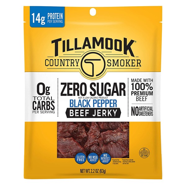 Tillamook Country Smoker Zero Sugar Keto Friendly Beef Jerky, Black Pepper, 2.2 Ounce
