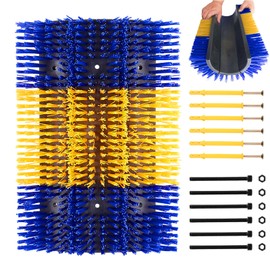 Extra Large Size Livestock Scratching Brush, Upgraded Horse/Goat/Cow/Cattle Scratcher Brush for Grooming, Itch Relief Horse Scratcher Brushes Kit with Two Sets of Mounting Screws(1-Pack,Yellow)