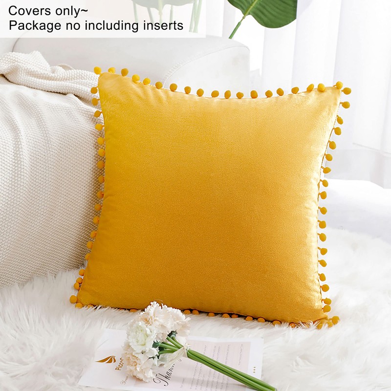 PiccoCasa Velvet Pillow Covers, 1PCS Pom Pom Christmas Throw Pillow