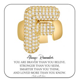 Inspirational Gifts for Women Initial Rings for Women Letter Ring A-Z Chunky Gold Rings 14K Gold Filled CZ Paved Alphabet Letter Ring, Brass, No Gemstone