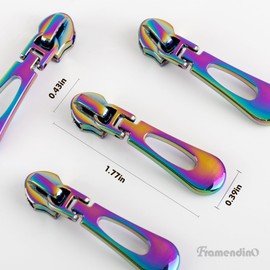 Framendino, 10 Pack #5 Rainbow Zipper Pulls Replacement Metal Sliders Zippers Pull for Tailor Sewing Crafts Luggages Purses Bags Bulk