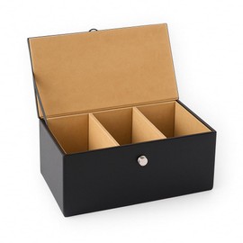 Premium Tea Box Organizer - Elegant Tea Bag Storage Container with 60 Tea Bag Holder Capacity - Vegan Leather Exterior and Velvet Fabric Interior - Black