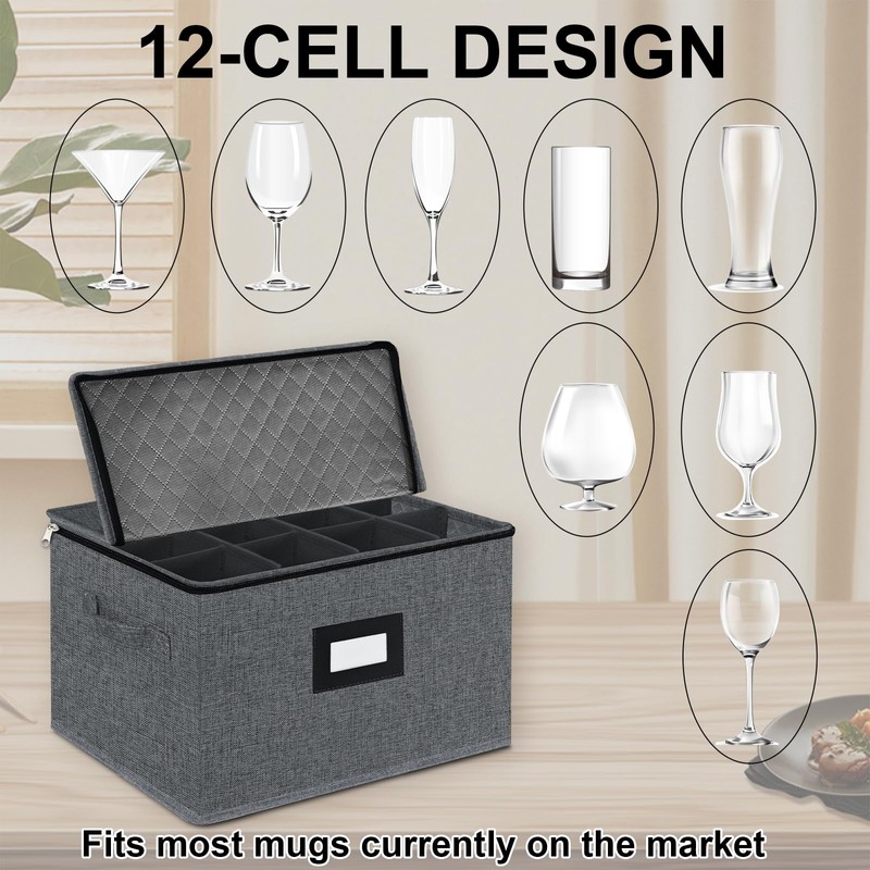 VERONLY 2 Pack Stemware and Glassware Storage Cases - Hard