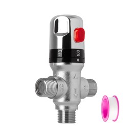 Thermostatic Mixing Valve, 1/2 NPT Threaded Water Temperature Control Valve, Galvanized Brass, for Bathroom Shower, Kitchen Faucet, Washroom, Laundry