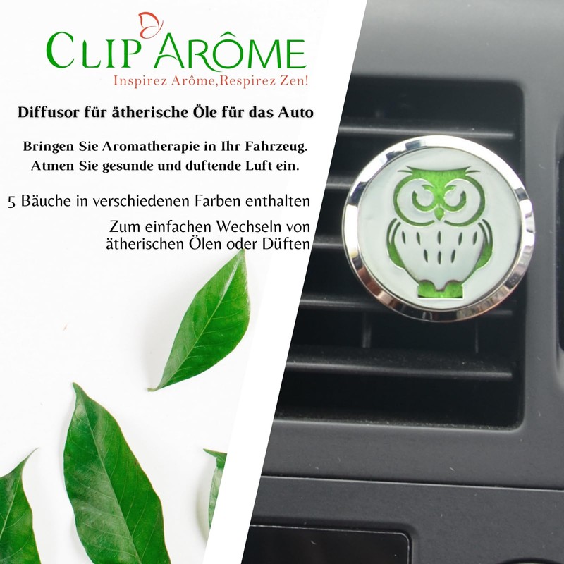 Clip'Arôme, Eule Diffusor für ätherische Öle für Auto, aus Edelstahl,