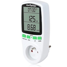 FISHTEC Wattmeter - Stromverbrauchszähler - Kostenkontrolle - mit großem LCD-Bildschirm - Überlastungsschutz für den Stromverbrauch - Gerät zur Verwaltung meines Stromverbrauchs