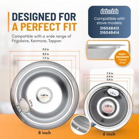 Electric Stove Drip Pans Set of 4 (2 x 6-Inch & 2 x 8-Inch) Replacement Stove Drip Pans for Electric Stove Compatible with Frigidaire, Kenmore, Tappan & More - Stove Burner Drip Pan Replacements
