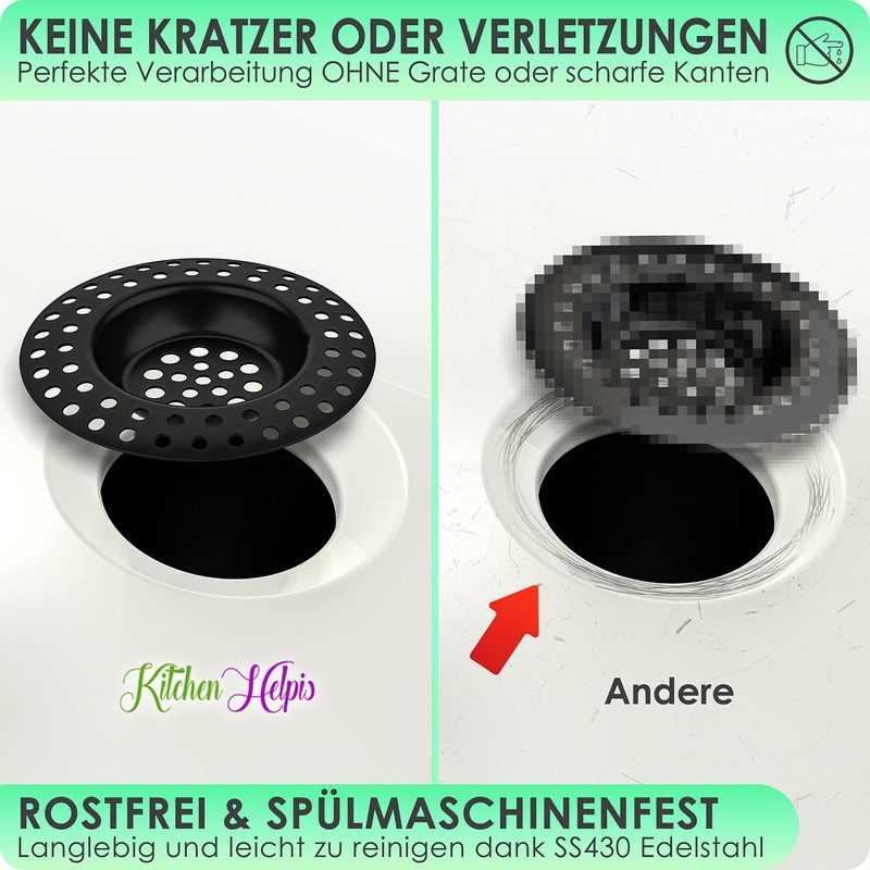 Kitchen Helpis® 8 x Sink Strainer Black Suitable for All