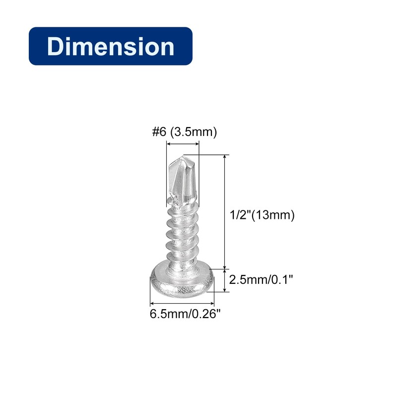 sourcing map #6-1/2" Self Drilling Screws, 120pcs 410 Stainless Steel