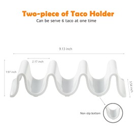 Taco Holders Set of 2, Porcelain Large Taco Tray with Handles, Reusable and Stackable Taco Plates, Perfect for Burritos and Tortillas Holder Handles, Oven & Microwave Safe