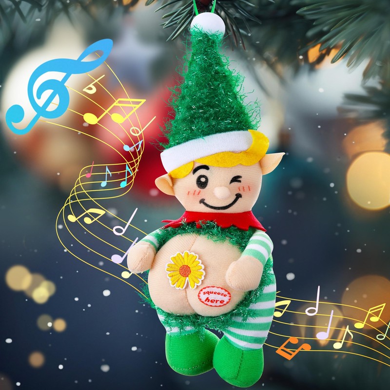 Ceoighe Musical Green Elf Christmas Ornament, Funny Sounding Christmas Tree
