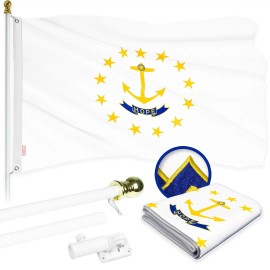 UD_G128 Combo Pack: 6 Ft Tangle Free Aluminum Spinning Flagpole (White) & Rhode Island No Golden Border State Flag 3x5 Ft, Tough